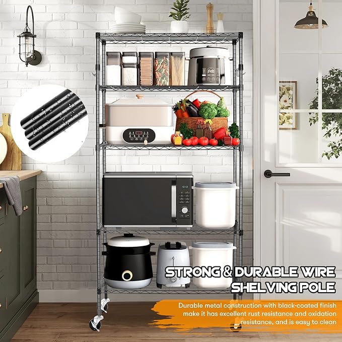 YNN Storage Shelves, 1750Lbs 5 Tier Heavy Duty Metal Rolling Shelving Unit - Image 7