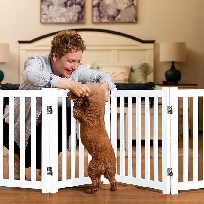 LZRS 4-Panel Wooden Free Standing Foldable Dog Gate Indoor – 24" High, Extra - Image 6
