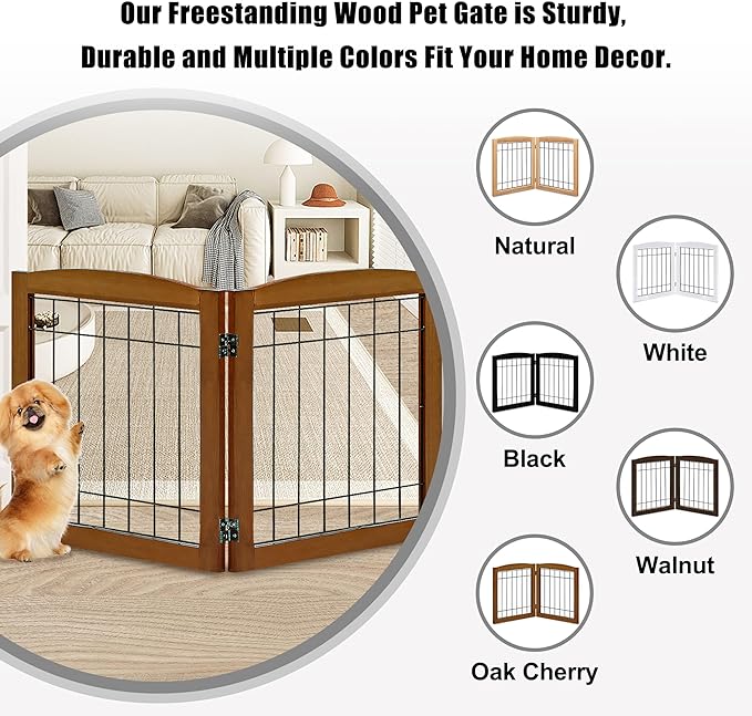 LZRS 2-Panel Freestanding Foldable Wood Dog Gate – Solid Wood & Steel Wire - Image 4