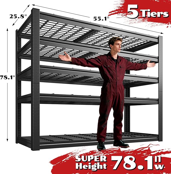 55.1" W Metal Shelving 5 Tier Garage Shelving 3050LBS Storage Shelves - Image 2