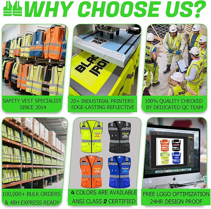 BeautyWill Custom Logo Safety Vest Class 2 High Visibility Reflective Vest - Image 8