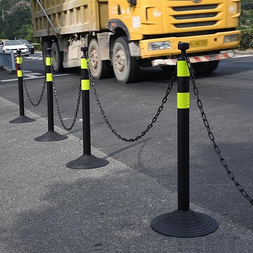 6-Set Pack 40" inch Black Yellow Work Zone Chain Post Set, 6 x 6.6' Feet - Image 6