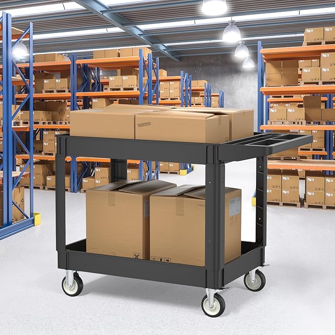 Utility Cart on Wheels, 2 Shelf Heavy Duty Plastic Rolling Cart, 550LBS - Image 5