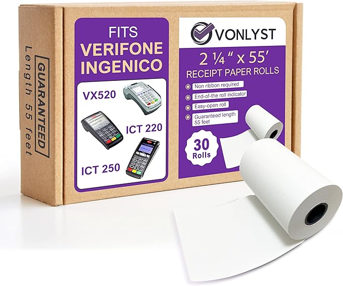 Thermal Paper Roll 2 1/4 x 55 for Verifone Vx520 Ingenico ICT220 ICT250 FD400 by VonlystReceiptPaperSpecialist