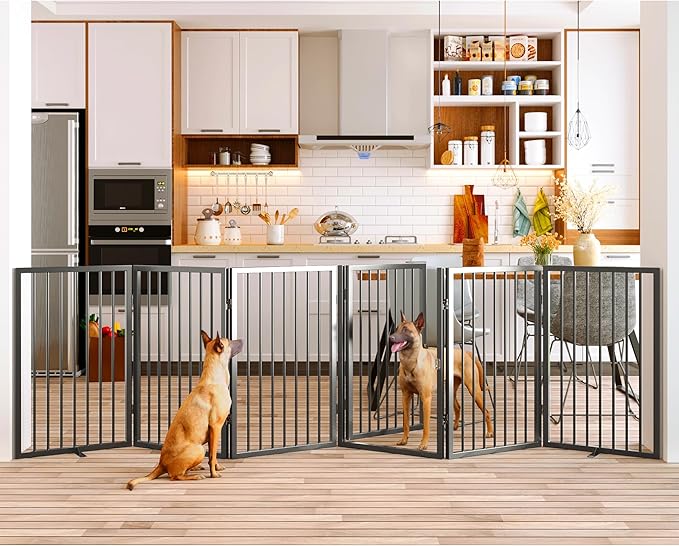 Vantas Folding No-Assembly Metal Pet Gate 120" Wide, Freestanding Accordion by Vantas