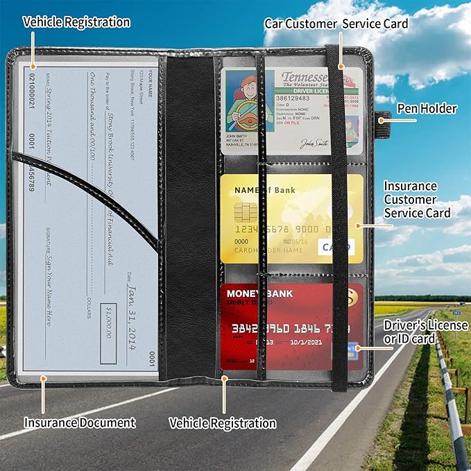 Car Registration and Insurance Holder, Leather Vehicle Glove Box Organizer - Image 2