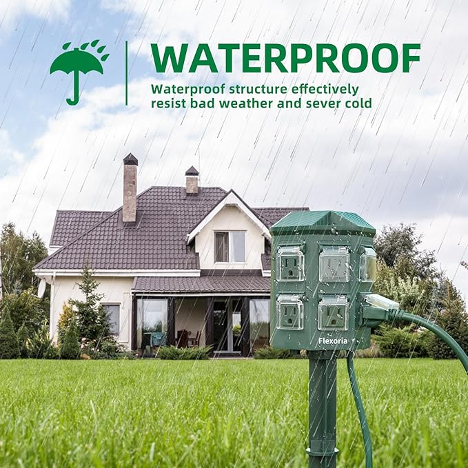 Outdoor Power Strip Waterproof, 60 FT Extension Cord, 6 Grounded Outlets - Image 4