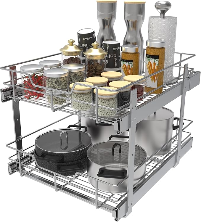 2 Tier Pull Out Cabinet Organizer 18" W X 22" D, Slide Out Drawers - Image 7