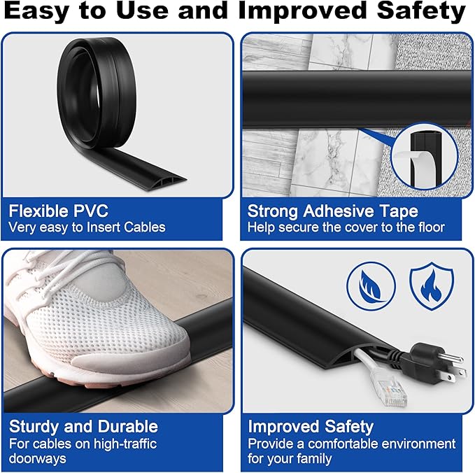 6ft Heavy Duty Cord Hider for Floor, Hide Electrical Wires, Protector - Image 3