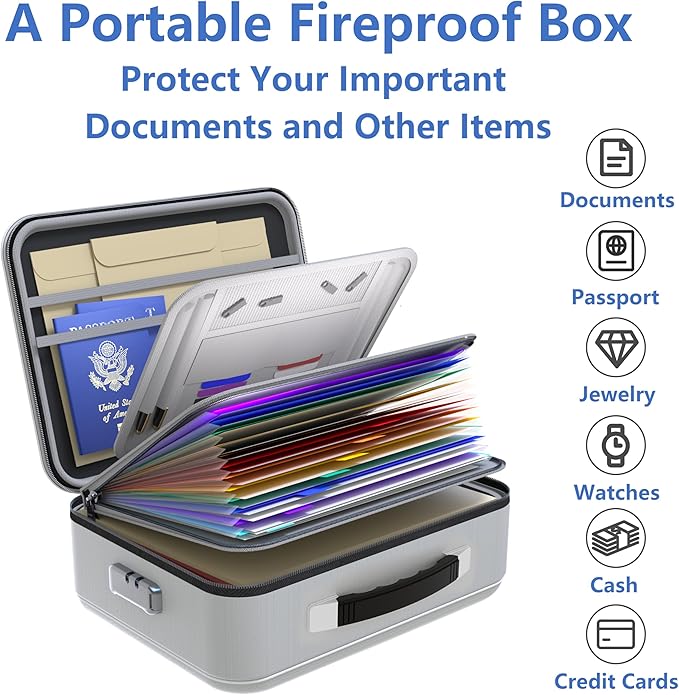 TIGERKING Fireproof Document Box Hard Shell, Fire Proof File Box - Image 8