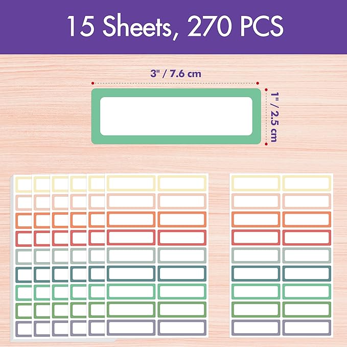 270 PCS Removable Labels, 9 Colors Self-Adhesive Rectangular Stickers - Image 3