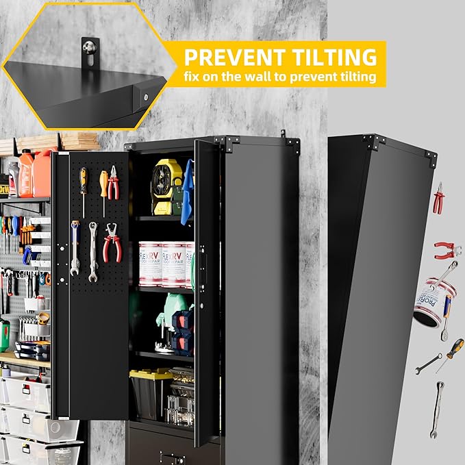 Garage Storage Cabinet with 2 Drawers and Pegboard, Metal Storage Cabinet with - Image 8