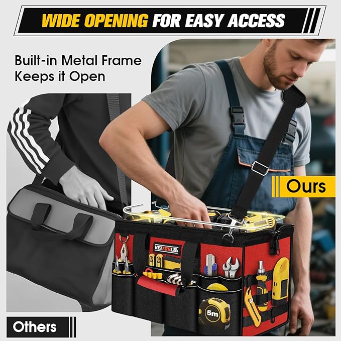 16-Inch Heavy Duty Tool Bag, 19-Pockets Tool Box Organizer, Portable Toolbag - Image 4