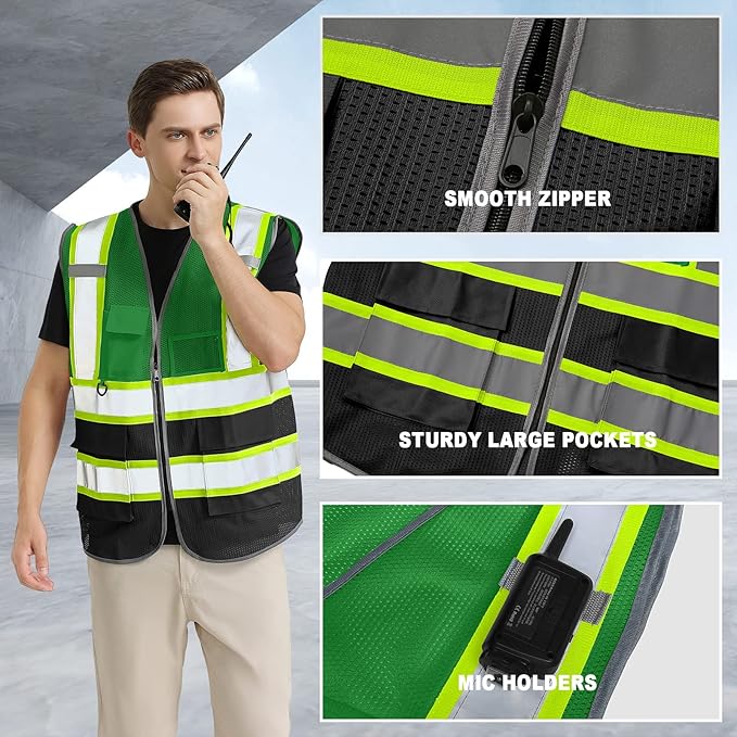 BeautyWill Custom Logo Safety Vest Class 2 High Visibility Reflective Vest - Image 3
