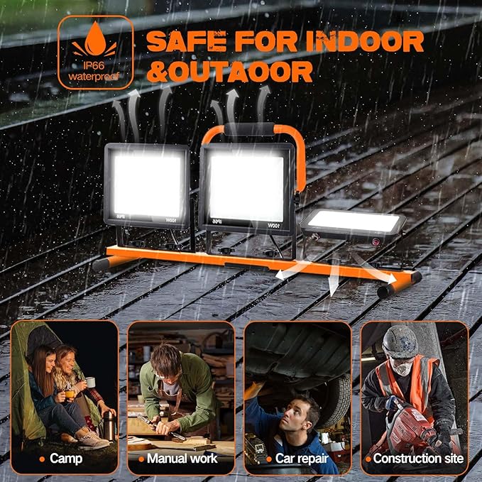 21000 Lumen Work Lights with Stand, 3 Adjustable Head LED Work Light, with - Image 3