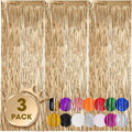 3 Pack 3.3x8.2 Feet Champagne Foil Fringe Backdrop Curtains, Tinsel Streamers by Voircoloria