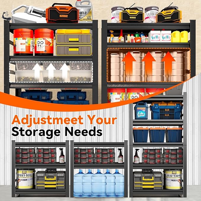 Adjustable 5-Tier Garage Shelving, Heavy Duty Steel Storage Rack, High Load - Image 3