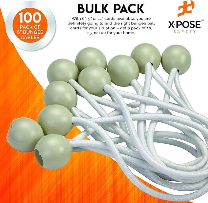 Xpose Safety Bungee Ball Cords 6" 100 Pack Heavy Duty White Stretch Rope - Image 5
