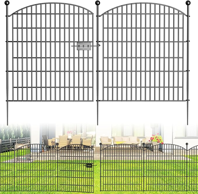 Decorative Garden Fence with Gate, 5 Panels - 32 in x 11.8 ft No Dig Dog Fence by Bilibompa