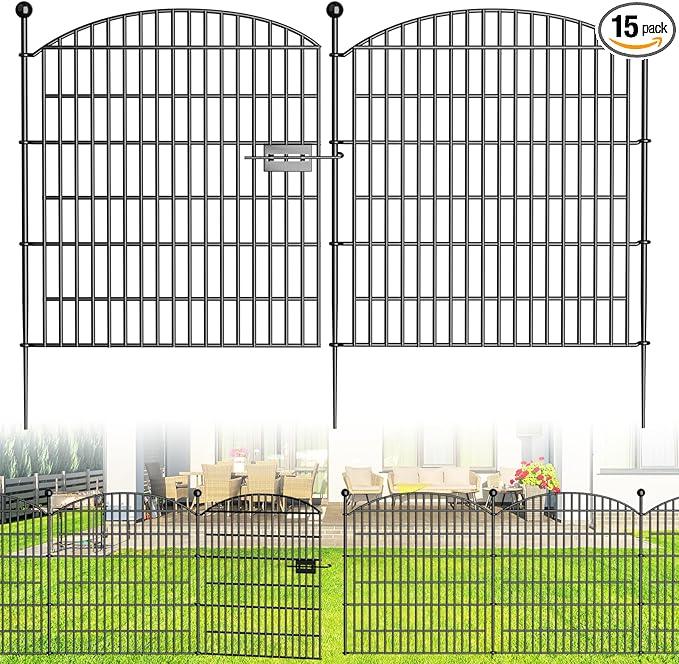 15 Panels Decorative Garden Fence - 32 in x 35.4 ft No Dig Dog Fence Outdoor by Bilibompa