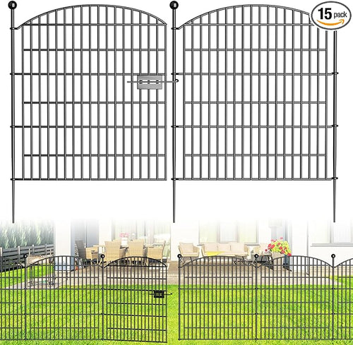 15 Panels Decorative Garden Fence - 32 in x 35.4 ft No Dig Dog Fence Outdoor by Bilibompa