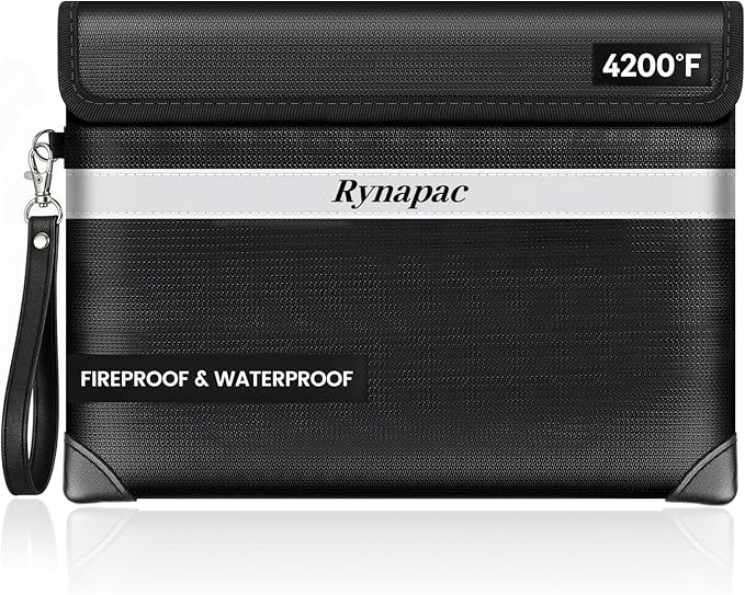 Fireproof Document Bag Upgraded 4200°F, 14.2”x 10.2”Waterproof Fireproof Money by Rynapac