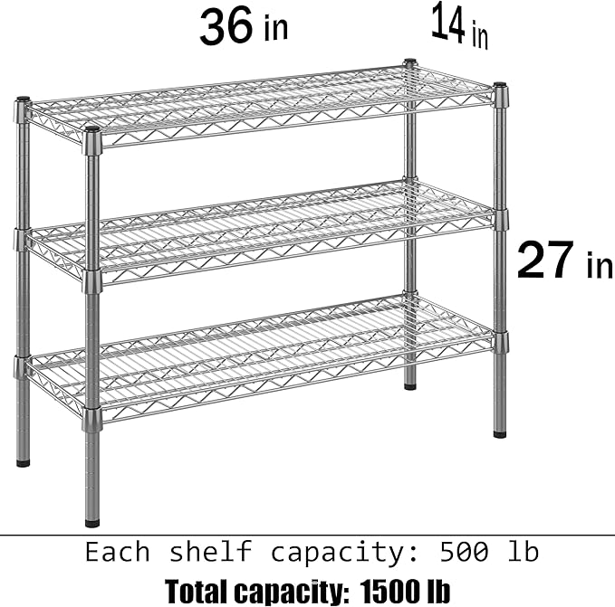14" Deep x 36" Wide x 27" Height Wire Shelving Kit | 3-Tier | NSF Commercial - Image 3