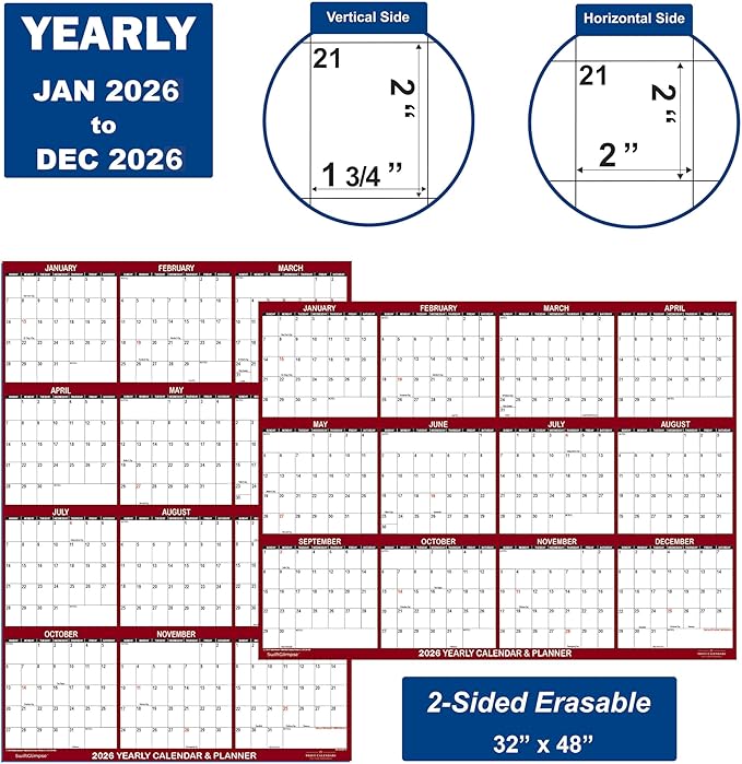 32" x 48" SwiftGlimpse 2026 Wall Calendar Erasable Jumbo XL Wet & Dry Erase - Image 4
