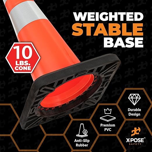 Xpose Safety 28 Inch Orange Slim Line Traffic Cones Heavy Duty 10lb - Image 4