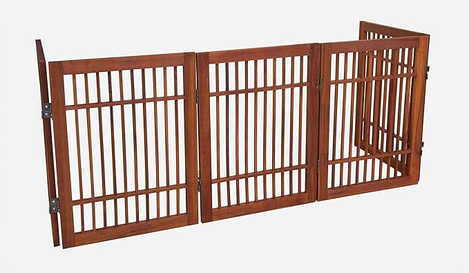 Pet Dog Gate Strong and Durable Freestanding Folding Acacia Hardwood Portable - Image 9