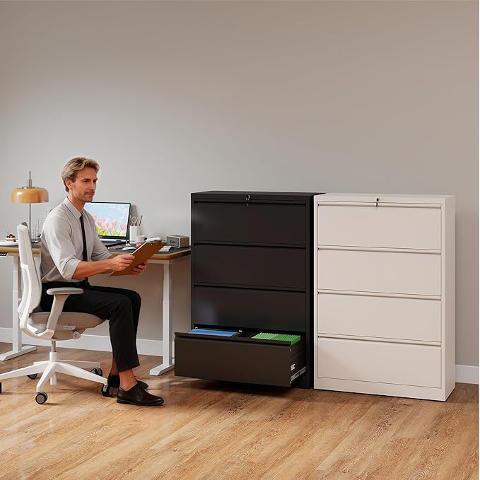 4 Drawer File Cabinet with Lock, Lateral Filing Cabinets, Metal Storage Filing - Image 2