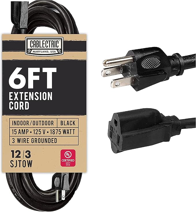 6 Ft Heavy Duty Extension Cord, SJTOW Oil Resistant 12/3 Outdoor Extension Cord by Cablectric