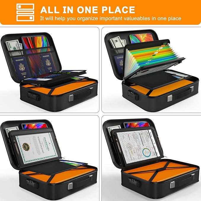 JUNDUN Fireproof Document Box, Hard Case Fireproof Document Organizer - Image 4
