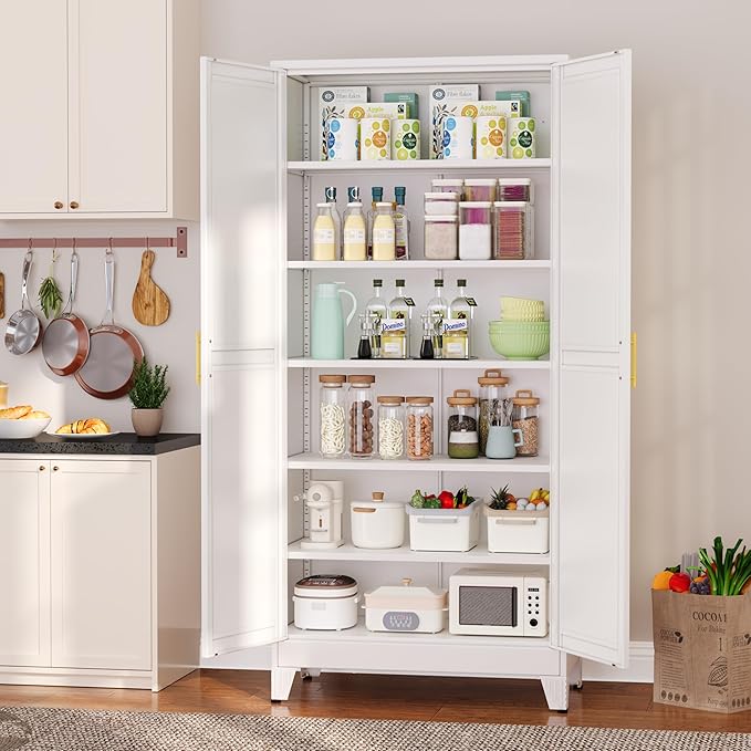Metal Pantry Cabinet with 2 Doors and 5 Adjustable Shelves, Versatile Storage - Image 8