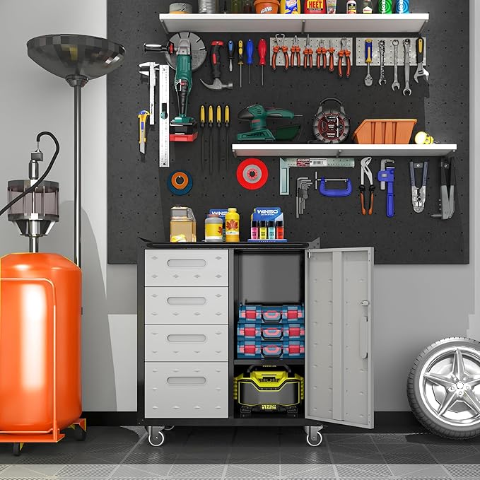 Metal Garage Storage Cabinet on Wheels, Lockable Rolling Tool Cabinet - Image 2