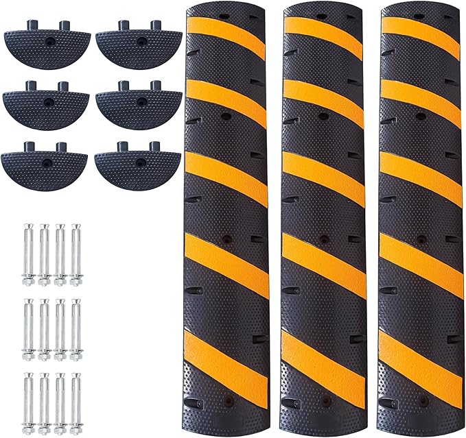 3 Pack 6FT Speed Bumps for Road, Heavy Duty 25, 000 Lbs Capacity Traffic Rubber by MERXENG