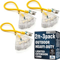 3 Pack - 2 ft Short Outdoor Extension Cord Waterproof - 12 Gauge Heavy Duty by WattsWire