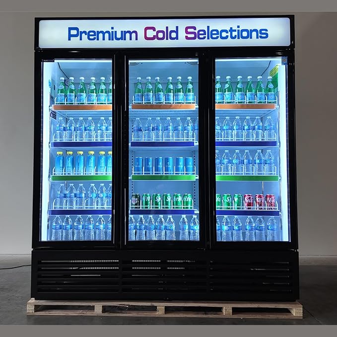 71” Wide Commercial Beverage Refrigerator Display Fridge, Three Glass Door - Image 3
