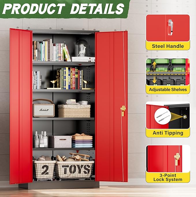 Greenvelly Metal Storage Cabinet, Tall Metal Office Storage cabinets - Image 4