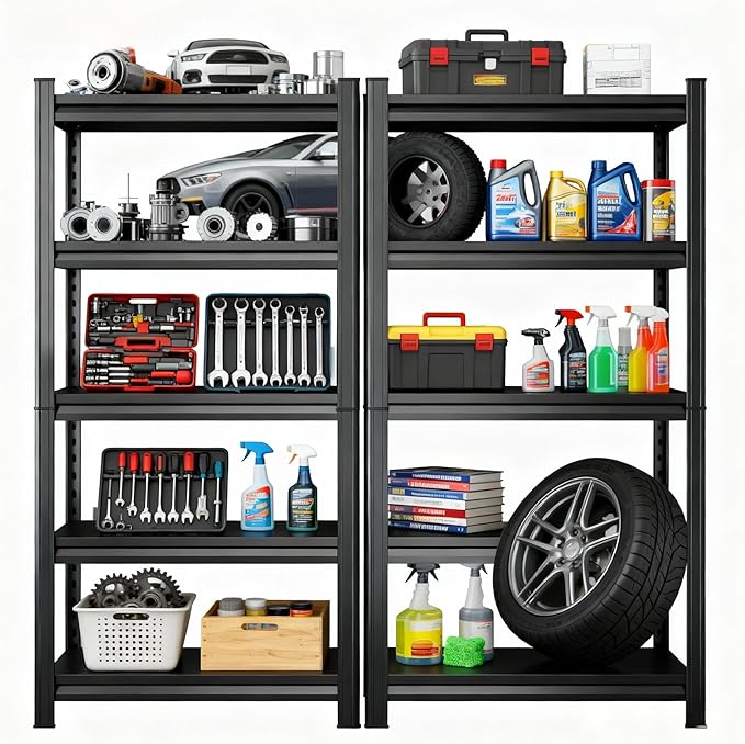 Storage Shelves, Garage Metal Shelving Unit, Adjustable, Double-Layer Column - Image 3