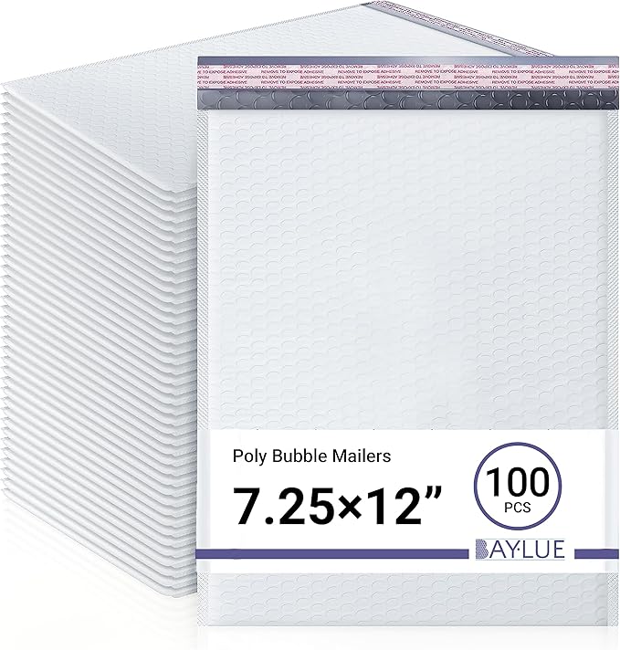 White 7.25x12 Inch Poly Bubble Mailers #1 | Self Seal Padded Envelopes | Air by BAYLUE