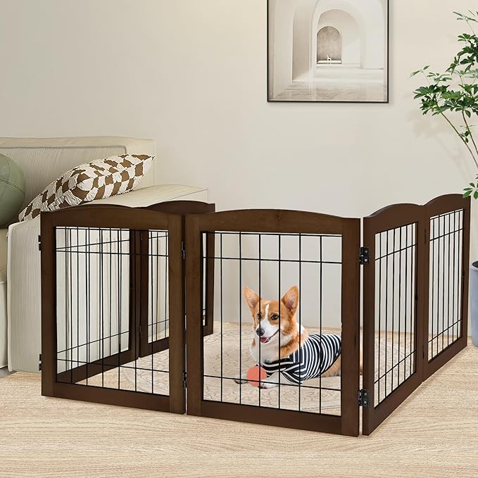 LZRS 6-Panel Extra Wide Wooden Freestanding Dog Gate: Foldable Solid Wood and by LZRSPET