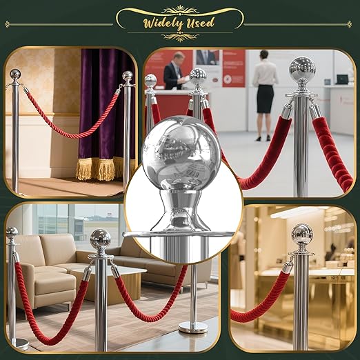 8Pcs Sliver Stanchion Post Queue Velvet Ropes and Posts - Image 7