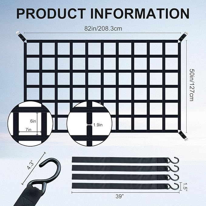 Cargo Net for Pickup Truck Bed, Heavy Duty 1100LBS Capacity, Adjustable Cam - Image 2