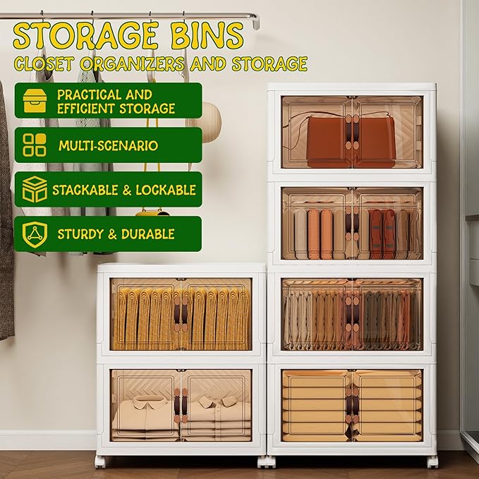 Storage Bins with Lids and Wheels, 180QT-45QT*4Tier Collapsible Bathroom - Image 4