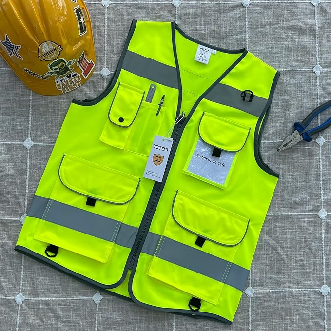 TCCFCCT Safety Vest for Men Women 9 Pockets High Visibility Reflective Vest for - Image 5