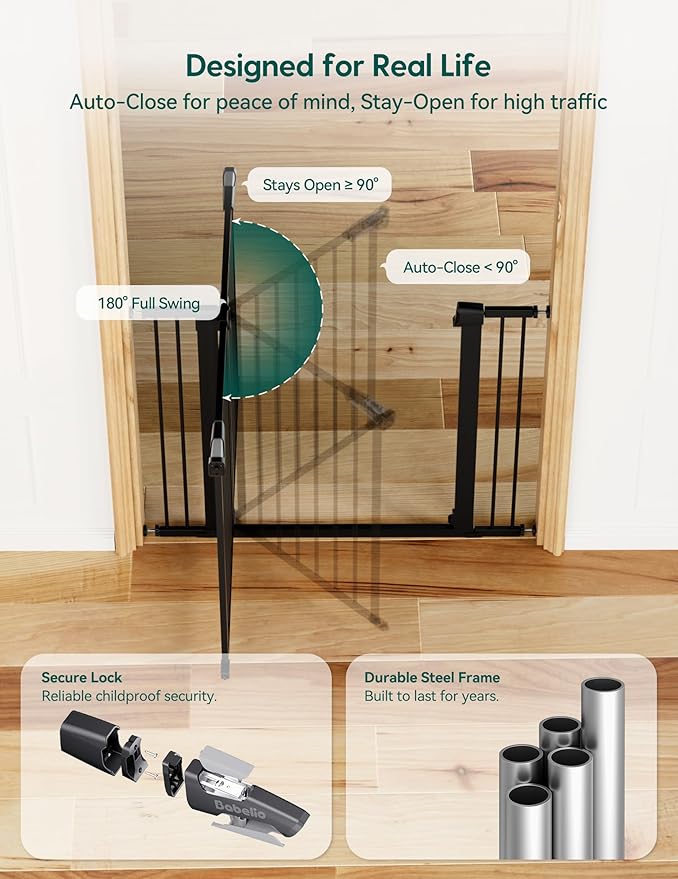 Babelio Metal Auto Close Baby Gate PressGuard P7, Extra Wide Pet Gate - Image 5