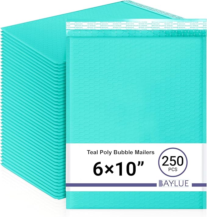 Teal Small Poly Bubble Mailers 6x10 inch #0 | Self Seal Padded Envelopes | by BAYLUE