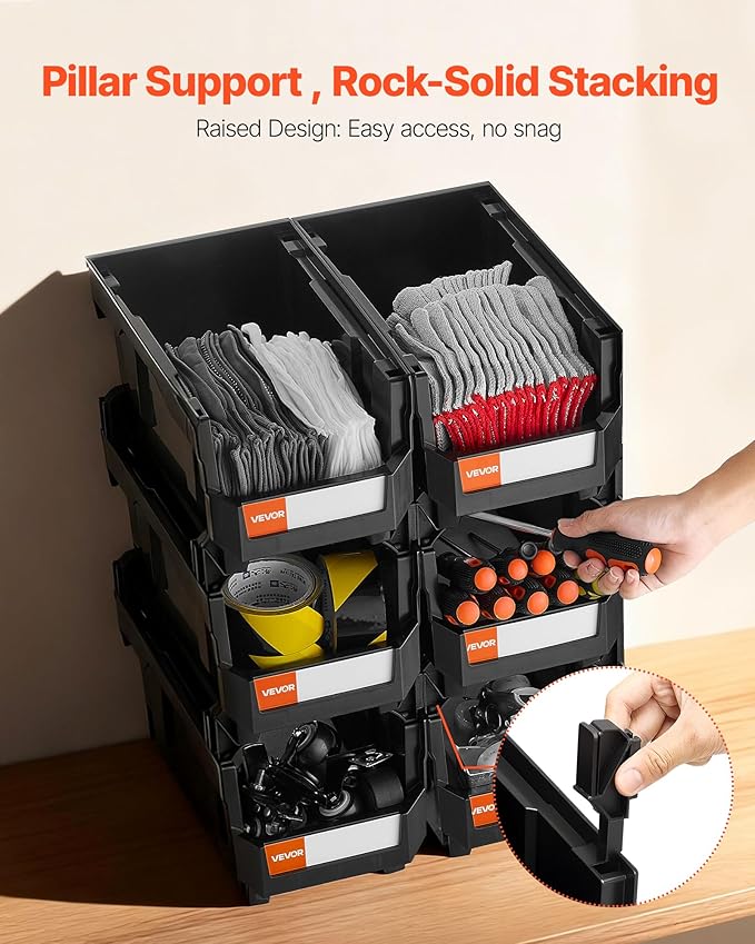 VEVOR Plastic Stackable Storage Bins, 14.8 x 8.5 x 7.1 inch, Plastic Containers - Image 4