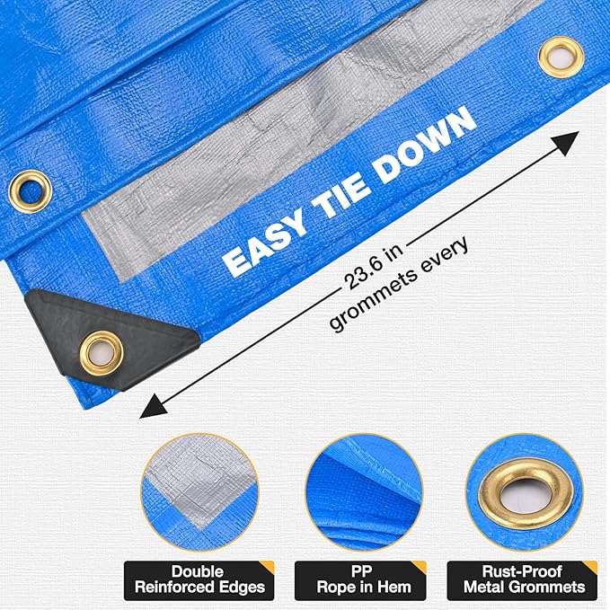 Tarp 20x30 Feet 14 Mil Heavy Duty Waterproof Tarp, Large Multipurpose Cover - Image 5
